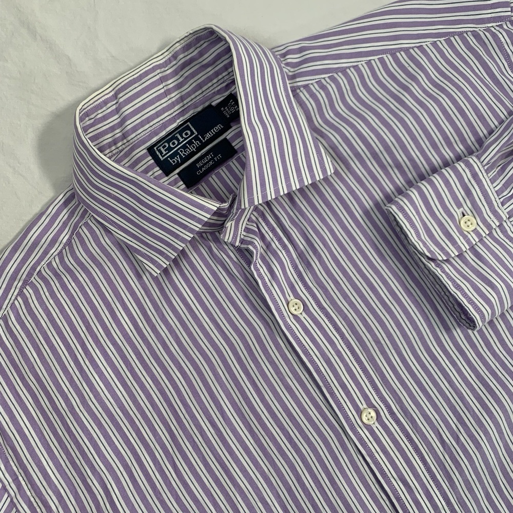 Polo Ralph Lauren Mens 16.5 32/33 Purple Stripe Regent Classic Button Down Shirt